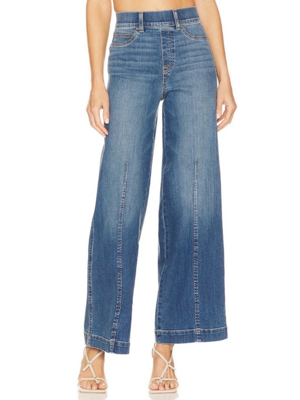 SPANX Seamed Front Wide Leg Jeans Blue Size Medium